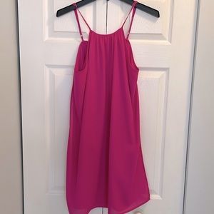 Pink silky high neck sleeveless dress. Size L